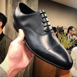 Men's Handmade Black Leather Oxford Toe Cap Lace Up Dress Shoes