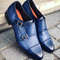 Men's Handmade Blue Leather Oxford Brogue Toe Cap Double Buckle Monk  Dress Shoes.jpg