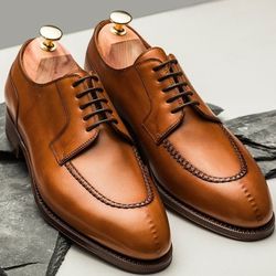 Men's Handmade Brown Leather Lace Up Derby Clasiic Dress Shoes