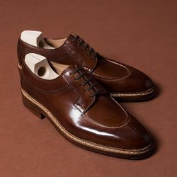 Men's Handmade Brown Leather Lace Up Derby Dress Shoes