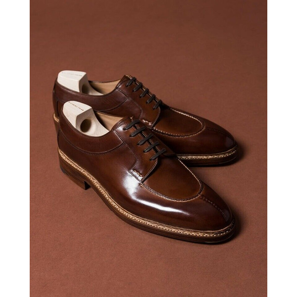 Men's Handmade Brown Leather Lace Up Derby Dress Shoes (2).jpg