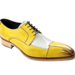 Men's Handmade Two Tone White & Yellow Leather Lace Up Derby Shoes