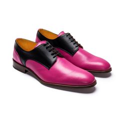 Men's Handmade Two Tone Pink & Black Leather Lace Up Derby Shoes