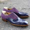 Men's Handmade Two Tone Purple Suede & Navy Blue Leather Oxford Brogue Toe Cap Lace Up Shoes.jpg