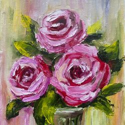 Mini oil painting "Roses" impasto - a unique gift