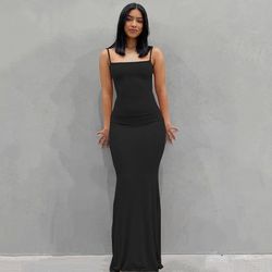 spring outfits - BLACK Bodycon Satin Maxi Dress - Perfect for Birthday Parties and Club Nights
