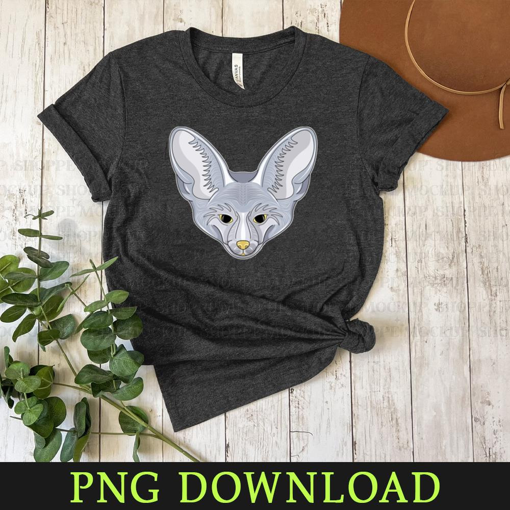 KL150324144-cute silver bat eared fox face Cartoon Animals, PNG design.jpg