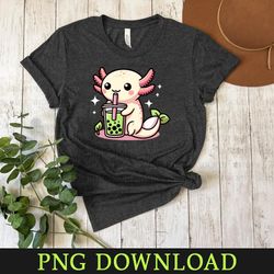 cute axolotl drink green boba funny png download