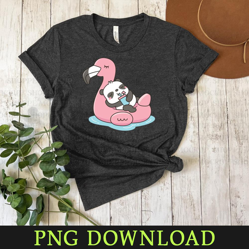 KL050424367-Cute Panda Chilling On Pink Flamingo Pool Float 1 PNG Sublimation Digital Download.jpg