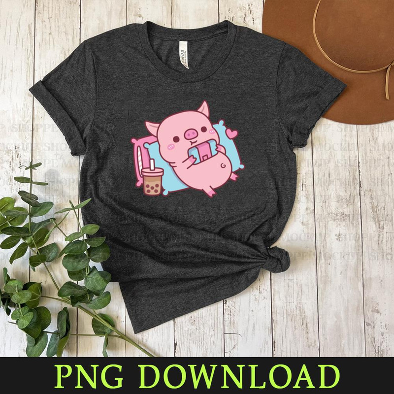 KL050424380-Cute Piggy Gamer Chilling With Video Games And Bubble Tea PNG Sublimation Digital Download.jpg