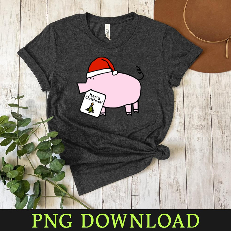 KL080424107-Cute Pig Says Merry Christmas Cartoon PNG, PNG Sublimation Digital Download.jpg