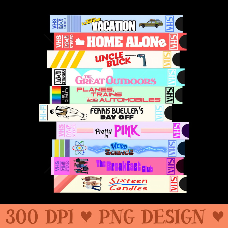 Retro 80s Movies VHS Stack - PNG Download Bundle - Good Value