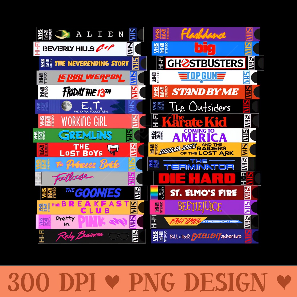 Retro 80s Movies VHS Stacks - Sublimation PNG - Good Value