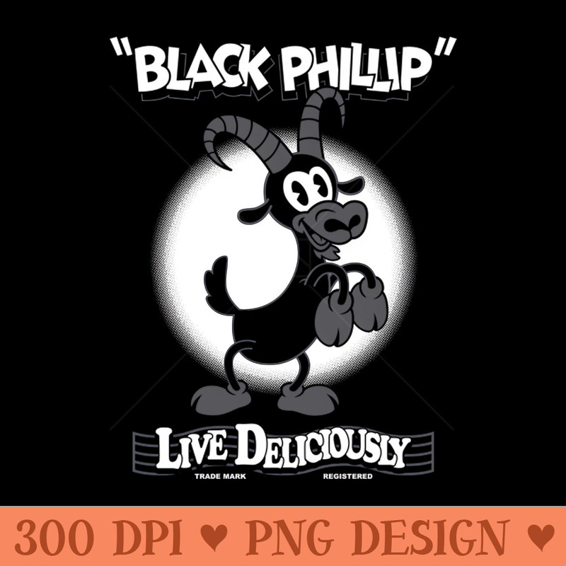 Black Phillip - Live Deliciously - Vintage Cartoon Goat - Download PNG Graphics - Convenience