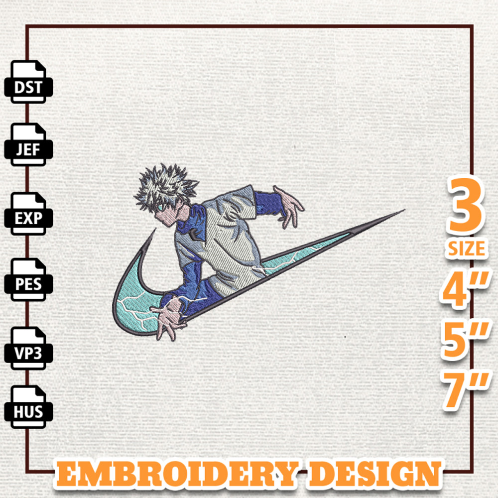 Nike Killua Embroidery Design File, Hunter x Hunter Anime Embroidery.png