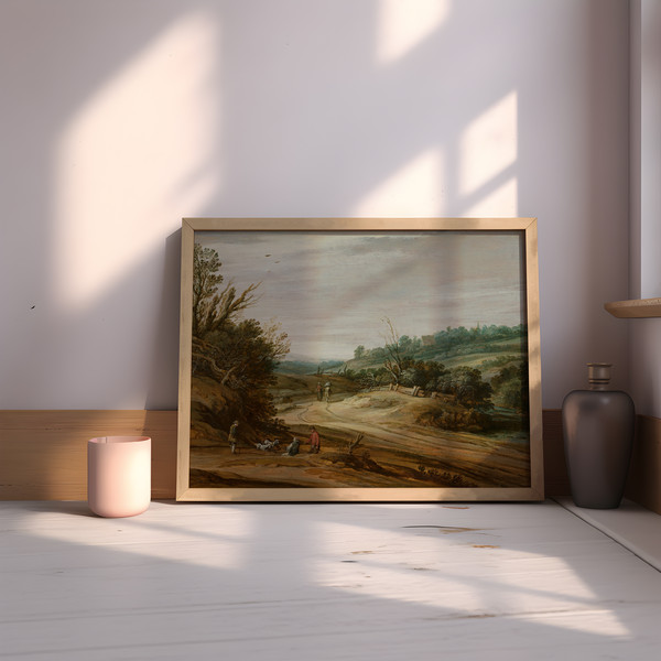 Dutch Landscape, Pieter van Santvoort Mauritshuis - Country Road, oil vintage painting. Reproduction of antique pictures, original decorate the wall of living r
