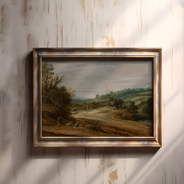 Dutch Landscape, Pieter van Santvoort Mauritshuis - Country Road, oil vintage painting. Reproduction of antique pictures, original decorate the wall of living r