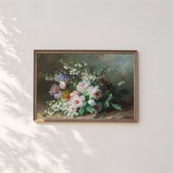 Flowers Still-life, Marthe Elisabeth Barbaud-Koch, original antique painting, oil vintage, Printable art of high resolut