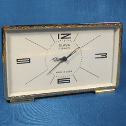Vintage Desk Alarm Clock Slava 11 Jewels, Soviet Design Retro Home Decor, Old Style Gift USSR