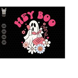 hey boo svg, retro halloween svg, pink ghost svg, ghost love, spooky season svg, halloween svg, halloween shirt svg, gho