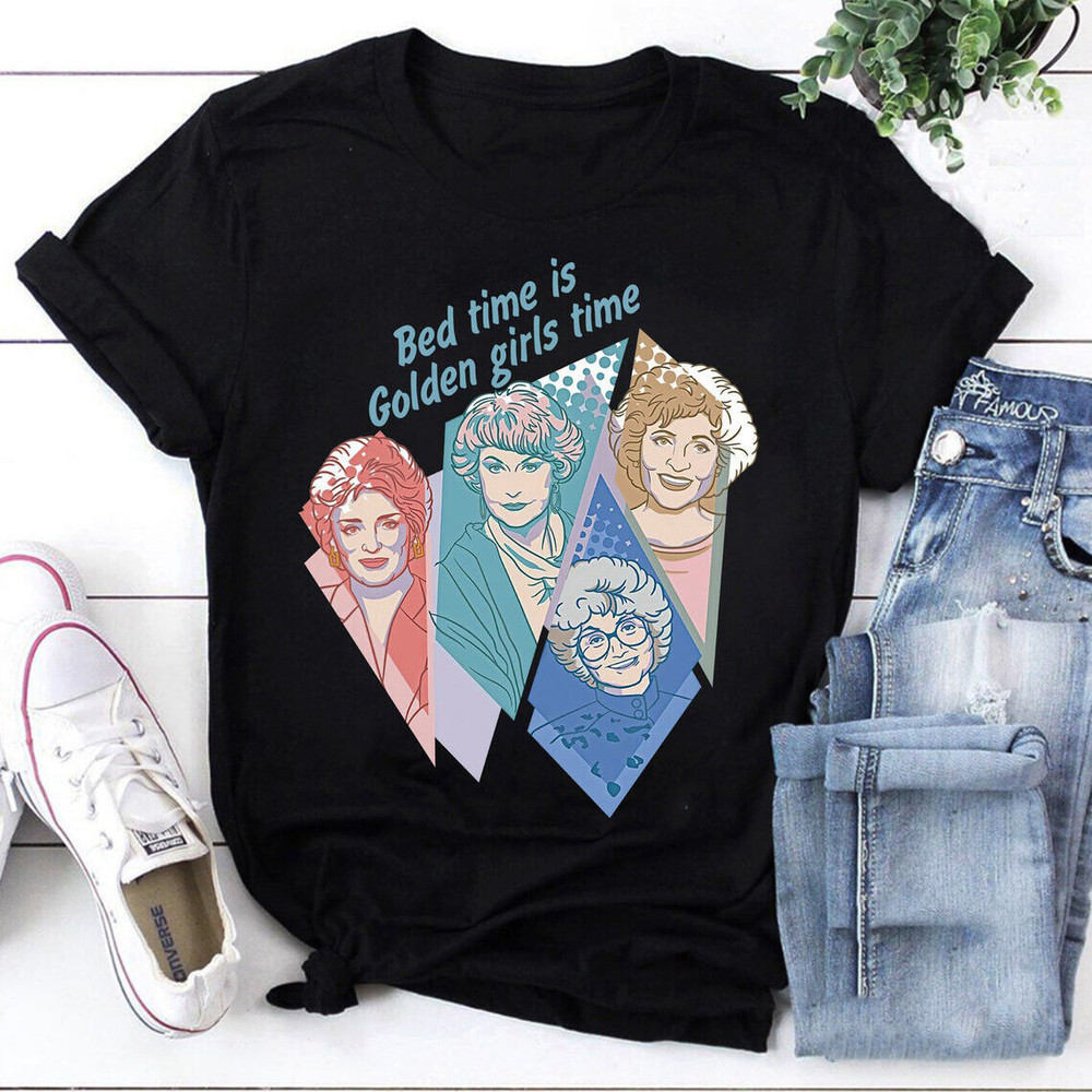 Retro Bed Time Is Golden Girls Time Black T-Shirt DA50147.jpeg