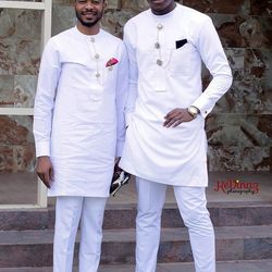 White senator's wear, Ankara high quality suit for men, African traditional men's wear, White traditional men's suit