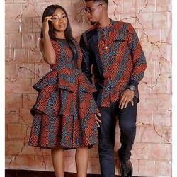 Ankara matching outfit for couple, traditional wedding outfit for couple, couple's goal outfit, native couple wear