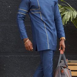 Modern African groom's suit, 2piece African men's fashion outfit, modern agbada styles, African fashion styles for men,