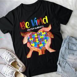 be kind autism awareness kindness love puzzle heart hand autism proud t-shirt