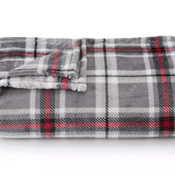 SuperSoft Plush Blanket ,Color: Gray Red Plaid