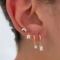 2PC Stainless Steel Little Huggies Hoop Earrings For Women Tiny Crystal Zirconia Pendant Cartilage Earrings Piercings
