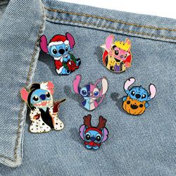 Disney Lilo & Stitch Enamel Pin for Backpacks Badges on Backpack Cartoon Metal Pin Jewelry Clothing Accessories for Kids