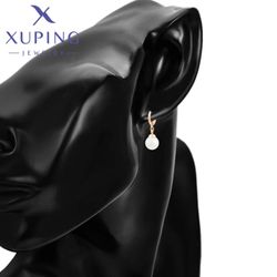 Xuping Jewelry New High Quality Pearl Geometry GoId Color Gemstone Earrings for Woman Girls Christmas Classics Gifts A00
