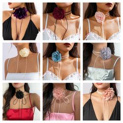 Rose Flower Clavicle Rope Choker Necklaces