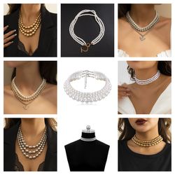 Multi-Layer Pearl Bead Clavicle Chain Charm Banquet Necklaces