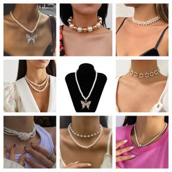 Multi-Layer Pearl Bead Clavicle Chain Charms Banquet Necklaces