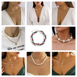 Multi-Layer Pearl Bead Clavicle Chain Charm Banquets Necklaces