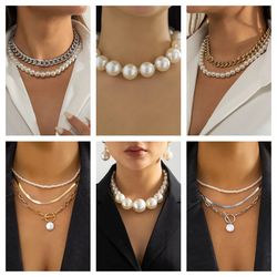 Multi-Layers Pearls Beads Clavicle Chains Charms Banquets Necklaces