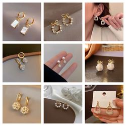 12 Types of Korean Simple Circle Pearl Earrings