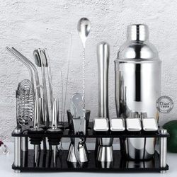 Perfect Party boy Gift 23-Piece Stainless Steel Bartender Kit with Acrylic Stand & Cocktail Recipes Booklet(US customers