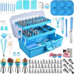 Professional Cake Decorating Tools Supplies Baking 236 Accessories with Storage Case Piping Bags and Icing(US Customers)