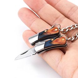 High Quality Perfect Gift Folding Pocket Knife, Small Keychain Knife, Compact EDC Knife with Color-woodHandle(USCustomer