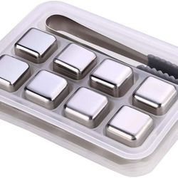 Stainless Steel Reusable Ice Cubes with Barman Tongs and Freezer Tray(US Customers)