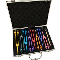 Chakra Tuning Fork Set for Healing, 7 Chakra and 1 Soul Purpose Weighted Colorful Solfeggio Tuning Forks(US Customers)