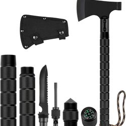 Survival Hatchet & Camping Axe with Fixed Blade Knife Combo Set, Full Tang Tactical Axe for Outdoor(US Customers)