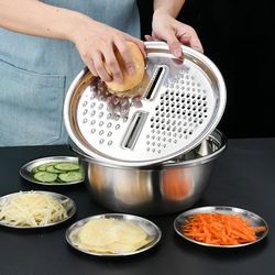 Multifunctional 3 in 1 Stainless Steel Drain Basket Multi-purpose Vegetable Slicer Graters For Kitchen(US Customers)