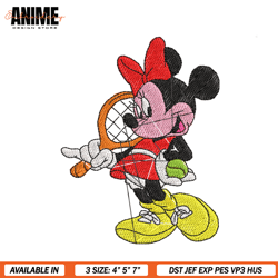 minnie mouse plays tennis embroidery