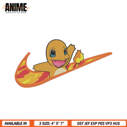 nike x charmander embroidery design, pokemon embroidery,nike design, embroidery