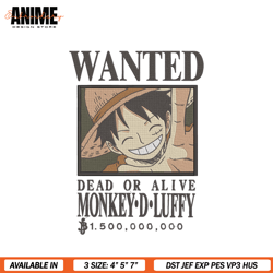 bounty luffy embroidery design, one piece embroidery, anime design, embroidery