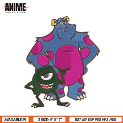 monster inc mike and sulley embroidery, monster inc embroidery